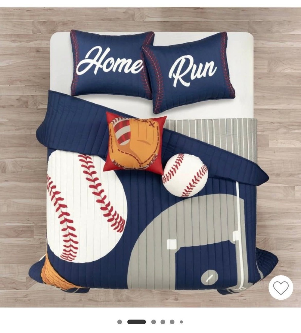 5pc Baseball Game Reversible Oversized Kids' Quilt Set Navy/Gray - Lush Décor